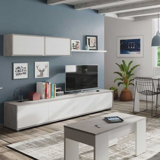 Mueble de salón 200 cm. Cemento y Blanco Artik