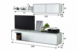 Mueble de salón 200 cm. Cemento y Blanco Artik