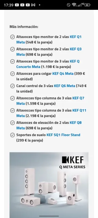 Altavozes KEF serie Q Madera Home Cinema