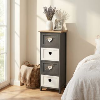 Mobiletto Shabby Chic 4 Cassetti in Grigio 81 cm