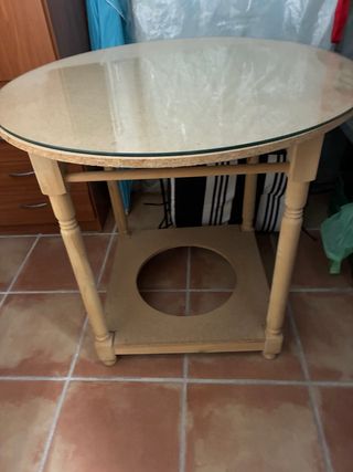 Mesa camilla redonda madera y cristal