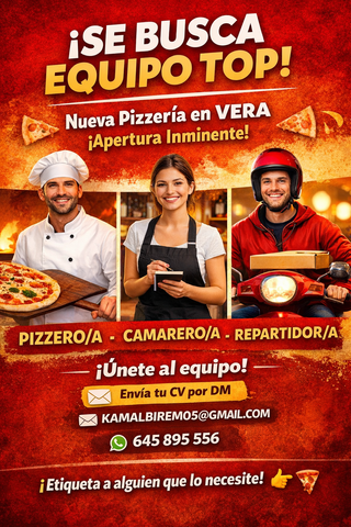 SE NECESITA JEFE DE PIZZA, CAMARERA, Y REPARTIDOR