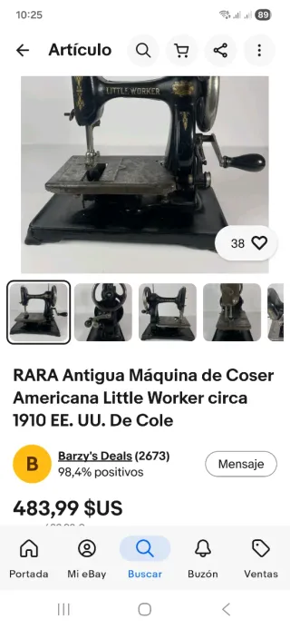 Antigua máquina de coser Little Worker año 1911