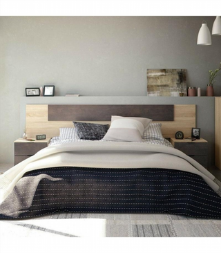 Cabecero y 2 Mesitas de Noche. Roble Canadian/Oxi