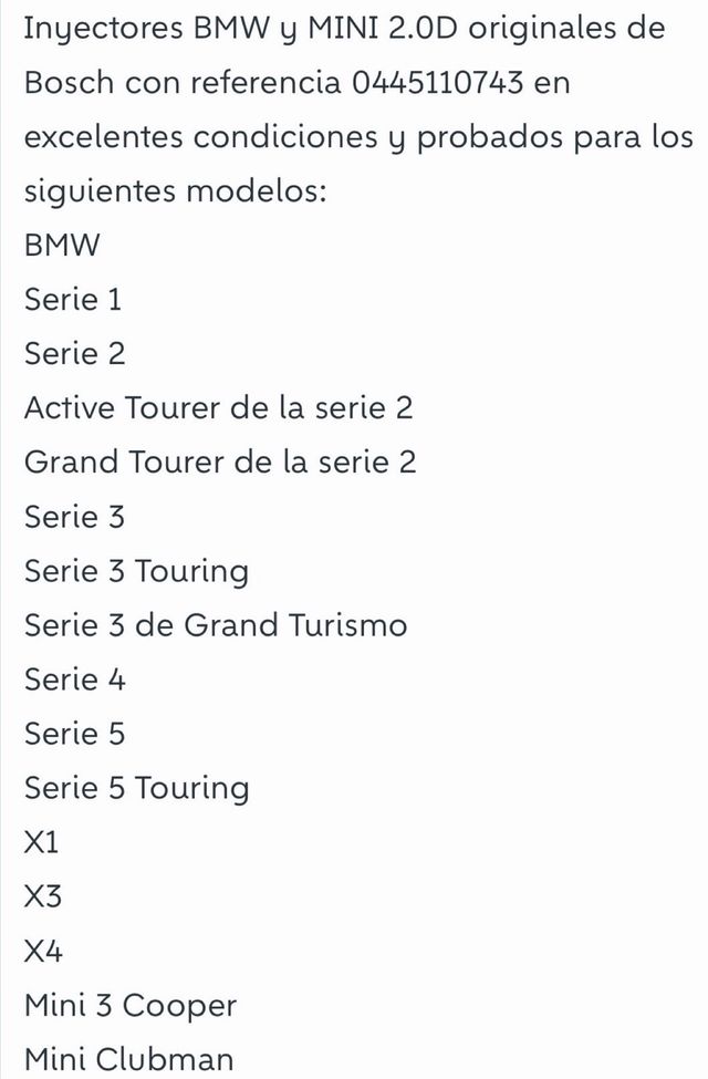 Inyectores Bosch BMW/Mini 2.0 Originales