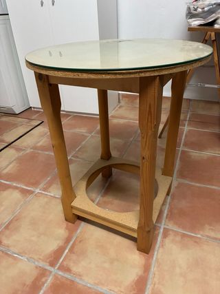 Mesa camilla redonda madera y cristal