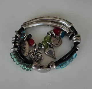 Pulsera Uno de 50 Cuero y Plata