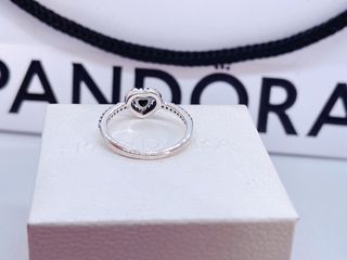 Anillo Pandora Corazón Negro Plata