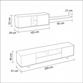 Mueble de Salón 200 cm. Blanco Brillo/Gris Antrac
