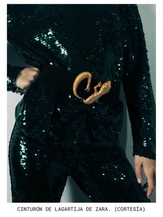 Cinturón Zara Negro Lagarto Dorado 85cm