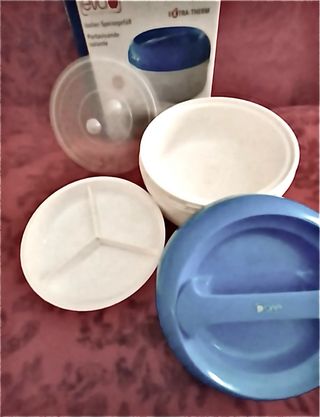 Portavivande multi scomparto blu/bianco mai usato