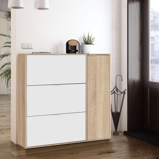 Zapatero Recibidor 4 Puertas. Roble Canadian/Blan