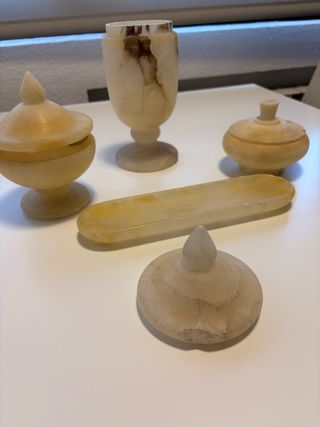 Conjunto 4 jarrones alabastro beige y amarillo