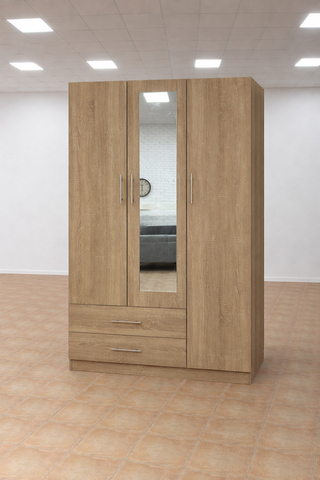 ARMARIO ROPERO 3 PUERTAS + ESPEJOS + BALDAS