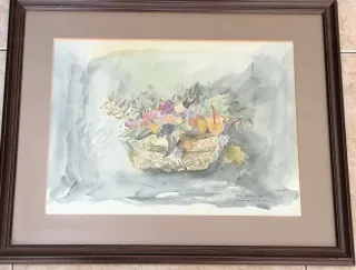 Cuadro acuarela cesta frutas