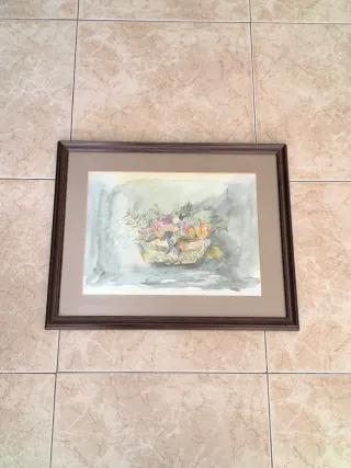 Cuadro acuarela cesta frutas