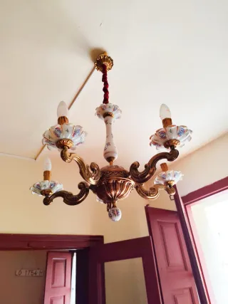 Lámpara en bronce y cerámica. Años 50.