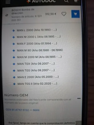 Bomba de direccion para mann L .M .F 2000 .M 90 .T