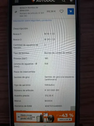 Bomba de direccion para mann L .M .F 2000 .M 90 .T