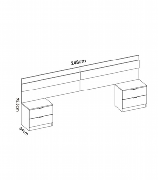 Cabecero y Mesitas de Noche. Blanco/Alistonado
