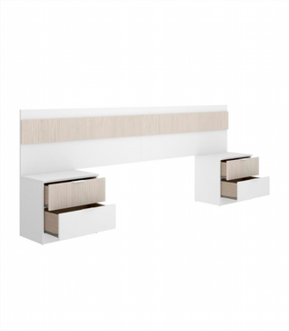 Cabecero y Mesitas de Noche. Blanco/Alistonado