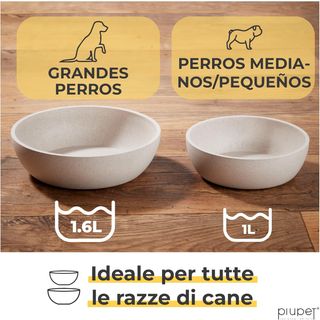 PiuPet® Comedero/Bebedero Para Perro 1,6L I Beige I Apto Para Lavavajillas I 21,5cm Diámetro I Cuenco.