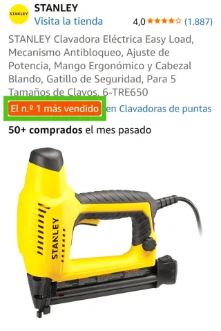 Pistola Clavos Eléctrica Stanley TRE650