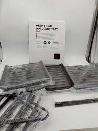 Detectalia Bandeja Organizador Escritorio y Documentos 3 Niveles Negro. Folios A4, Cajonera Escritorio LE FALTAN LOS TORNILLOS