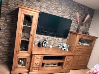 Mueble modular salón madera y cristal