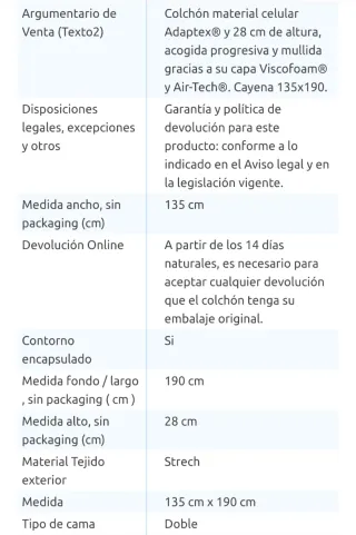 Colchón sin estrenar Pikolín 135x190