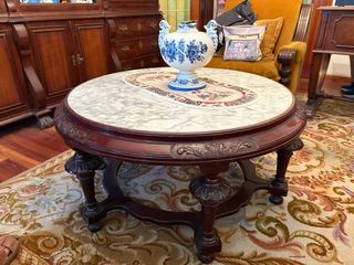 Mesa centro madera maciza y mármol