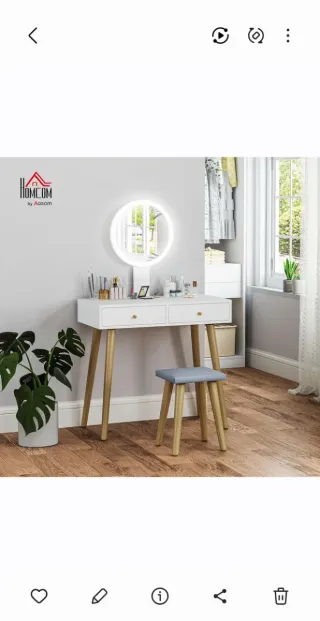 Tocador Blanco con Luz LED y Patas Doradas