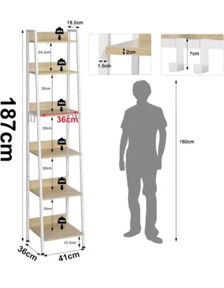 Estanteria en escalera blanca y madera