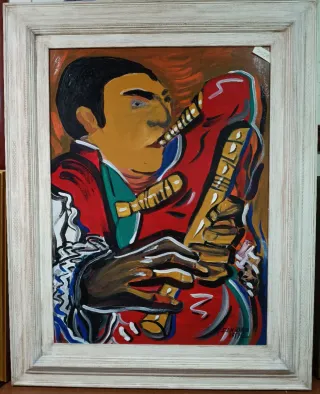 Cuadro de gaitero pintado a mano