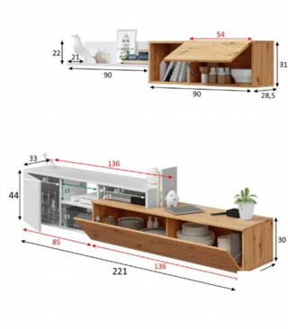 Mueble De Salón 221 Cm. Roble Nodic Y Blanco Arti