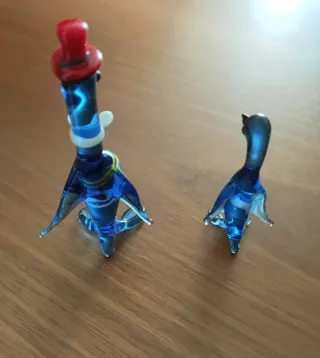 Statuette Murano Vetro Blu Uccelli