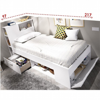 Cama Juvenil Compacta Lanka con Cabezal. Blanco