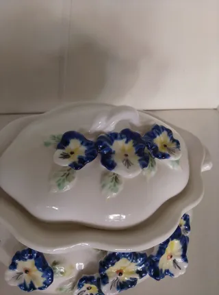 Biscottiera ceramica bianca fiori blu
