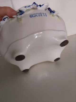 Biscottiera ceramica bianca fiori blu