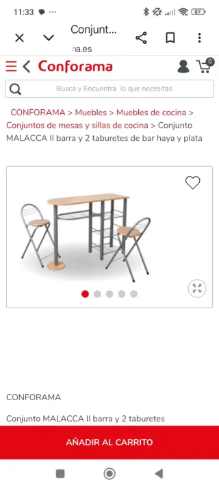 Conjunto mesa alta y 2 taburetes