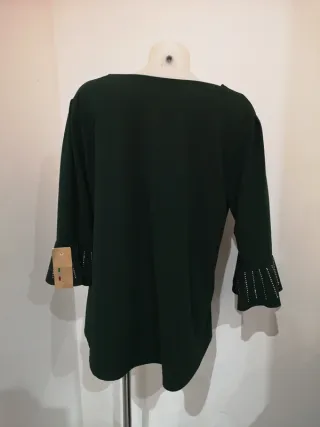 Blusa verde con maniche strass taglia unica