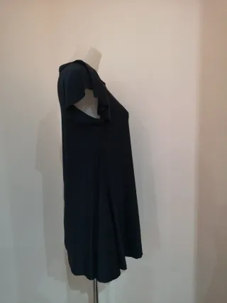 Blusa lunga blu con manica a balza