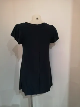 Blusa lunga blu con manica a balza