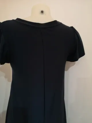 Blusa lunga blu con manica a balza