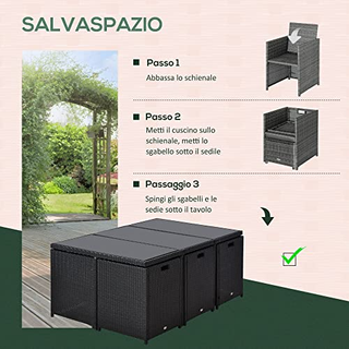 Set 11 PZ Mobili da Giardino in Rattan da Esterno