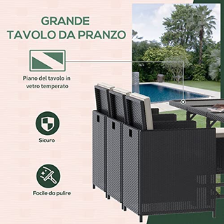 Set 11 PZ Mobili da Giardino in Rattan da Esterno