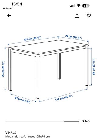 Mesa de comedor blanca 125x74