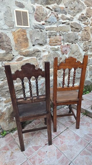 Pareja Sillas Castellanas Madera Antiguas