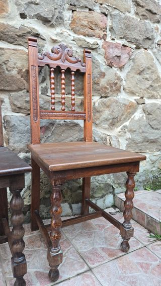 Pareja Sillas Castellanas Madera Antiguas