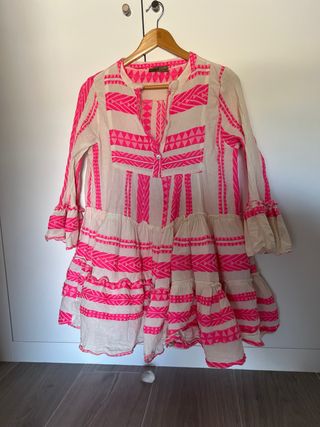 Vestido blanco y rosa talla única